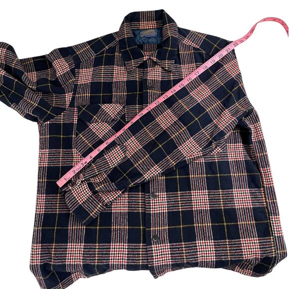 Vintage Pendleton 70s Wool Plaid Board Shirt Loop Collar Red Blue Size Large - Picture 11 of 13